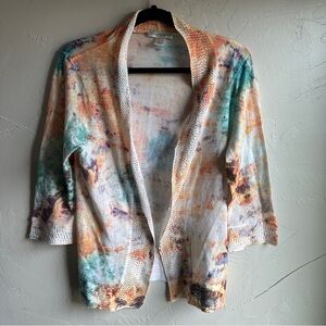 Christopher Banks Watercolor Knit Open Front Cardigan‎ with Gems Size L Fairy